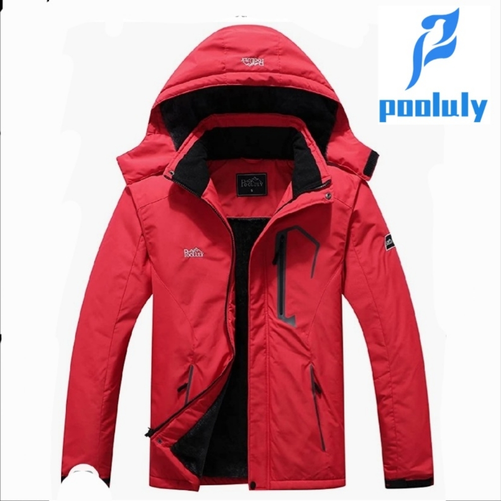 Pooluly Ski Jacket Waterproof Windbreaker Hooded